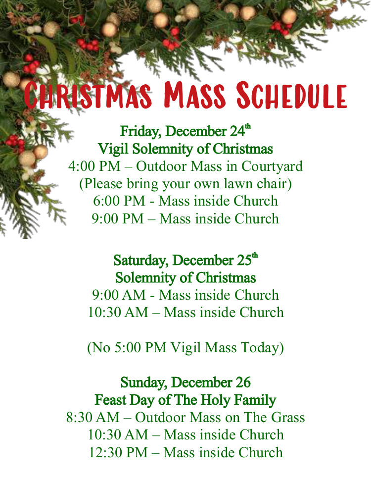 Christmas Mass Schedule St Joseph Catholic Church
